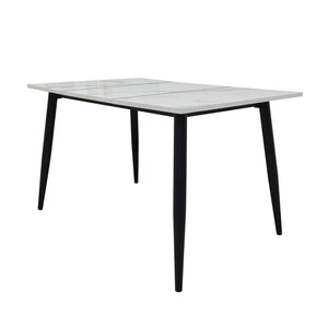 English Elm Rectangular Wood Top Dining Table with Industrial Metal Legs Seats Four to Six W3752S00019
