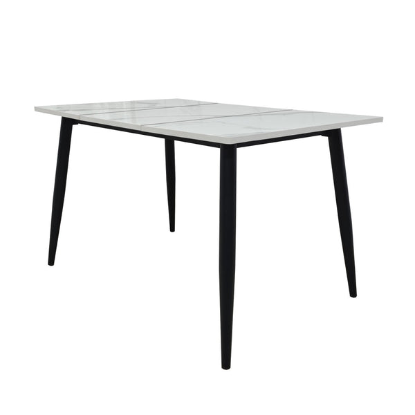 English Elm Rectangular Wood Top Dining Table with Industrial Metal Legs Seats Four to Six W3752S00019