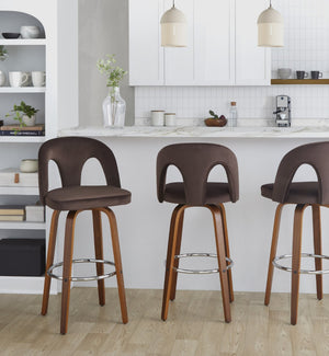 English Elm Fixed-height Swivel Barstools Velvet Seat Walnut Legs Chrome Footrest Set 2 B202S01888