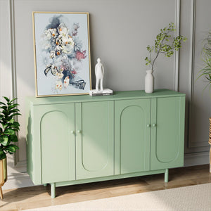 English Elm Stylish 4-Door Intaglio Storage Cabinet with Pine Legs and Solid Wood Pulls, Mid-Century Modern Console Mint Green W757P151918