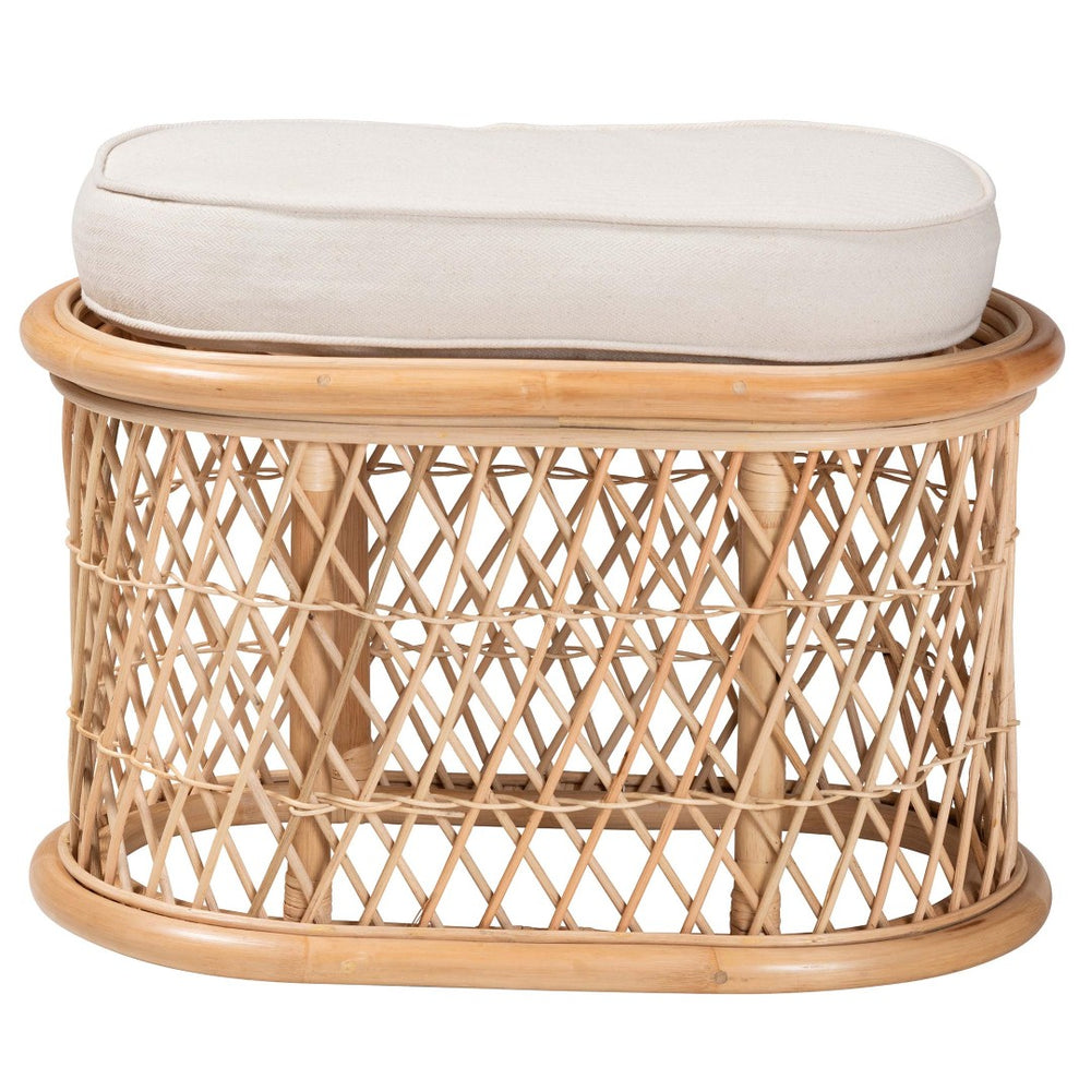 English Elm Bohemian Oval Rattan Footstool with Woven Openwork Frame and Removable Cushion B2750P467736