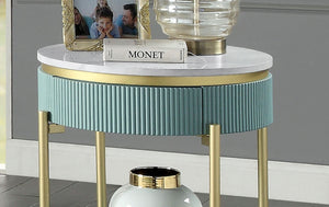English Elm Glam Art Deco End Table Faux Marble Top Reeded Body Matte Gold Frame Living Room B011P184960