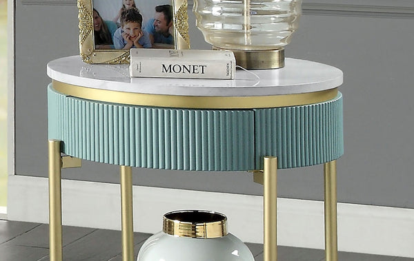 English Elm Glam Art Deco End Table Faux Marble Top Reeded Body Matte Gold Frame Living Room B011P184960