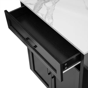 English Elm K&K Extendable Kitchen Island with Dining Table, 51.2" Seating for 2-6, Power Hub & Double Storage Black N707S000010B