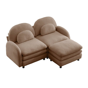 English Elm Teddy Fleece Modular Loveseat with Ottoman Curved Sculptural Sofa for Living Room Camel W5656S00098