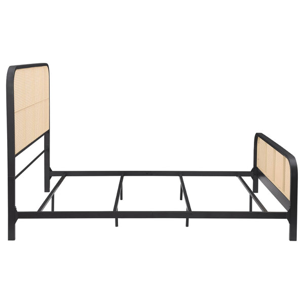 English Elm Randall Queen Bed Black Metal Frame Woven Cane Panels Bohemian Coastal Bedroom B062P447775