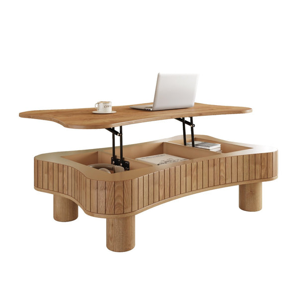 English Elm Lift Top Coffee Table with Fluted Panels Hidden Storage and Hydraulic Rise for Living Rooms W1445P317476