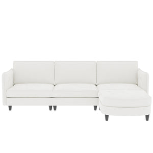 English Elm 107.8'' L-Shaped 3-Seater Sofa With Movable Ottoman & Arm Pockets – Stylish Comfort For Any Space W680S00035