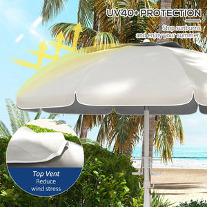 English Elm Outsunny 5.7' Portable Beach Umbrella With Uv40+ Protection, Tilt Feature, Cup Holders & Vented Canopy W2225P200536-GIGA