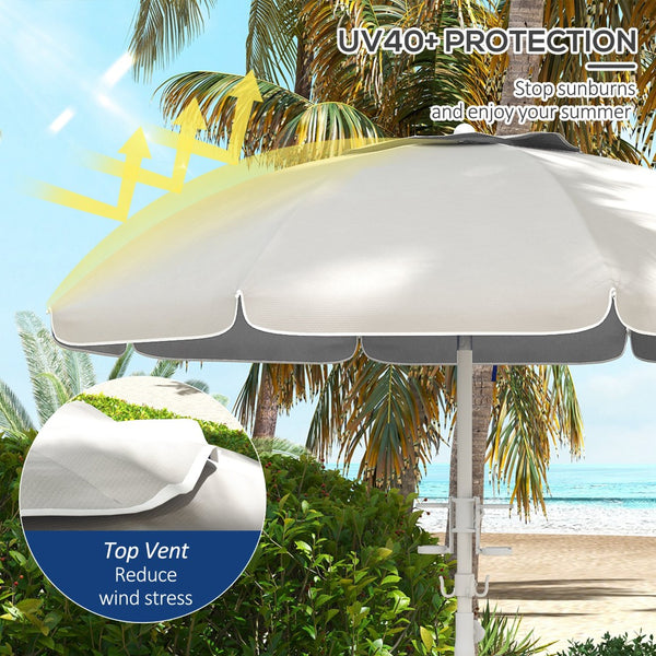 English Elm Outsunny 5.7' Portable Beach Umbrella With Uv40+ Protection, Tilt Feature, Cup Holders & Vented Canopy W2225P200536-GIGA