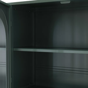 English Elm 47.25" Four-door Glass Wall Cabinet Storage - Dark Green Iron & Tempered Glass, Space-Saving Rustic Chic W757P250949