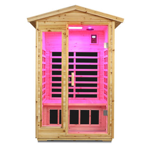 English Elm Two Person Far Infrared Outdoor Sauna Fir Wood Cabin with Bluetooth and Lcd Control W632S00031