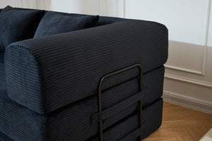 English Elm 59'' Corduroy Floor Sofa Convertible Sleeper with Bolster Pillow for Studio Living Black W3434P449858