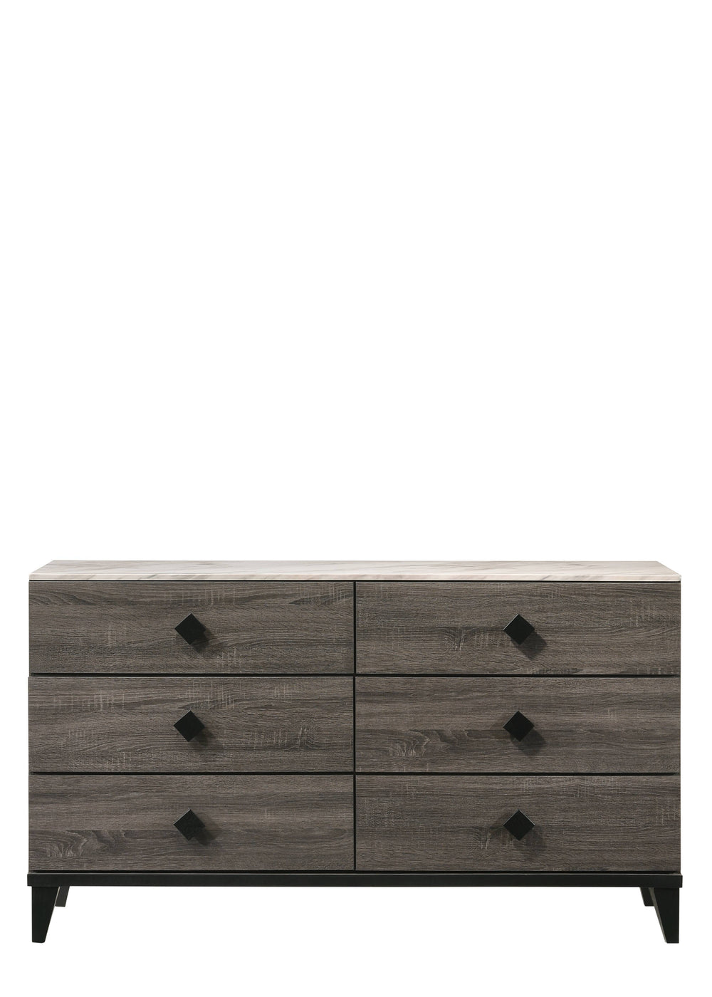 English Elm Avantika Faux Marble Top Dresser with 6 Spacious Drawers, Rustic Gray Oak, Wood Knobs, Modern Luxury B2726P261880