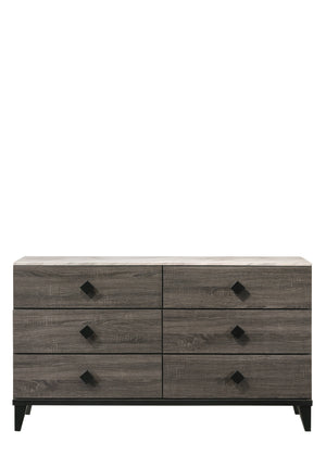 English Elm Avantika Faux Marble Top Dresser with 6 Spacious Drawers, Rustic Gray Oak, Wood Knobs, Modern Luxury B2726P261880