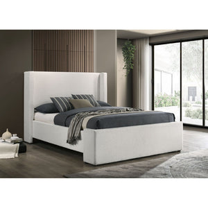 English Elm Froberg Boucle Wingback Queen Bed Sculptural Upholstered Frame for Modern Bedrooms B062S01391