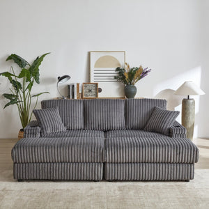 English Elm 84inch Corduroy Deep Seat Three Person Sofa with Storage Ottomans for Living Room Grey W834S00567