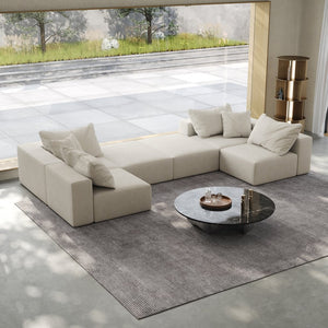 English Elm Oversized sponge cloud sofa modular 162" L-shaped sectional with chenille upholstery and 6 pillows, no-assembly comfort Beige W834S00389