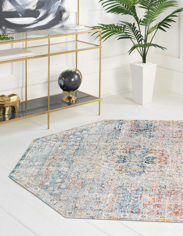 Unique Loom Newport Elms Machine Made Medallion Rug Multi, Blue/Gray/Ivory/Light Blue/Light Brown/Rust Red/Terracotta 7' 1" x 7' 1"