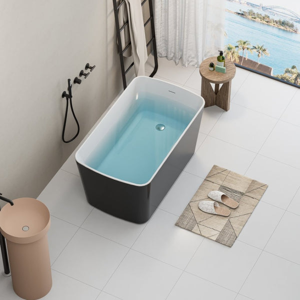 English Elm 49'' Acrylic Freestanding Soaking Tub with Sit-in Seat Japanese Square Design Glossy Black W1920P412396