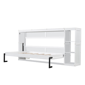 English Elm Twin Space-Saving Murphy Bed with Bookshelf and Fold-Down Desk, LVL/MDF, Compact Modern Design White GX002221AAK