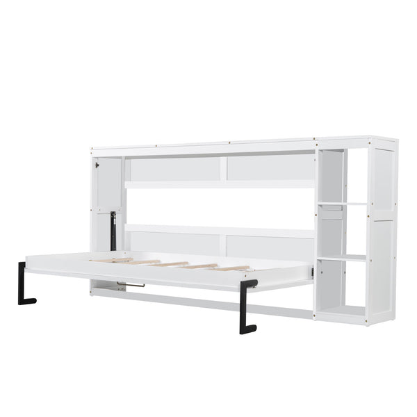 English Elm Twin Space-Saving Murphy Bed with Bookshelf and Fold-Down Desk, LVL/MDF, Compact Modern Design White GX002221AAK