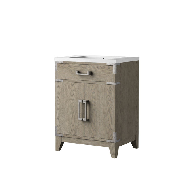 English Elm Grey Oak Single-Sink Vanity 24" W X 18" D - Modern Design With Soft-Close Storage & Acrylic Top B2731P259746