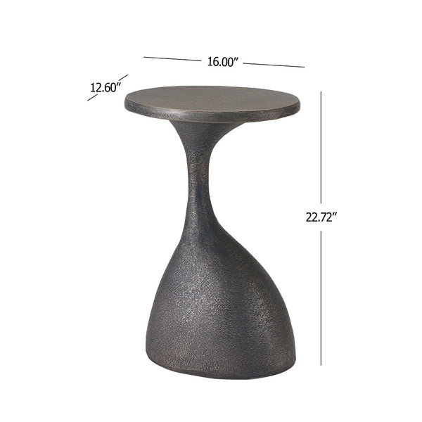 English Elm Outdoor Handcrafted Mgo Oval Side Table with Sculpted Base and Copper Artisan Finish N772P379525C