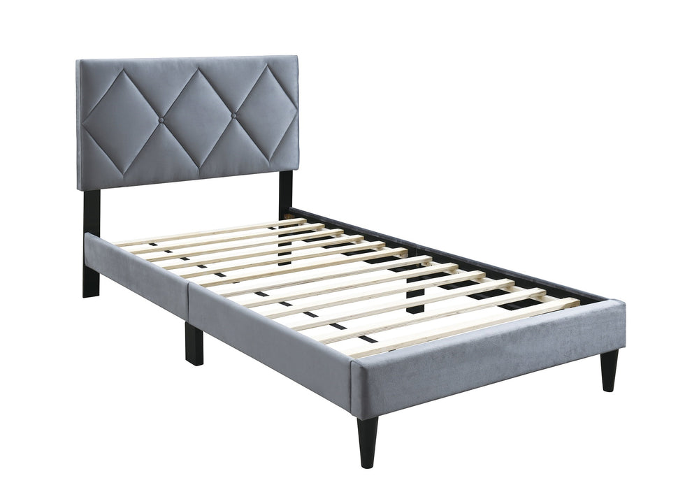 English Elm Twin Velvet Upholstered Bed with Adjustable Headboard, Diamond Tufted Design & 12-Slat Support System Grey 46 L x 29 W x 6 H B011P190162