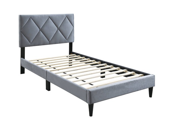 English Elm Twin Velvet Upholstered Bed with Adjustable Headboard, Diamond Tufted Design & 12-Slat Support System Grey 46 L x 29 W x 6 H B011P190162