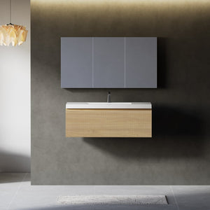 English Elm 36'' Floating Oak Bathroom Vanity Fluted Cabinet Soft-close Drawer Stone Resin Basin W1573P265197