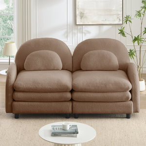 English Elm Teddy Fleece Curved Loveseat Modular Two Seater Sofa with Cloud Soft Double Layer Cushions Camel W5656S00096