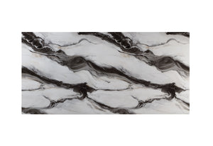 English Elm STACEY Zebra Faux Marble Dining Table in White/Black – Solid Wood/MDF Pedestal Base, Accent Legs B201S00096