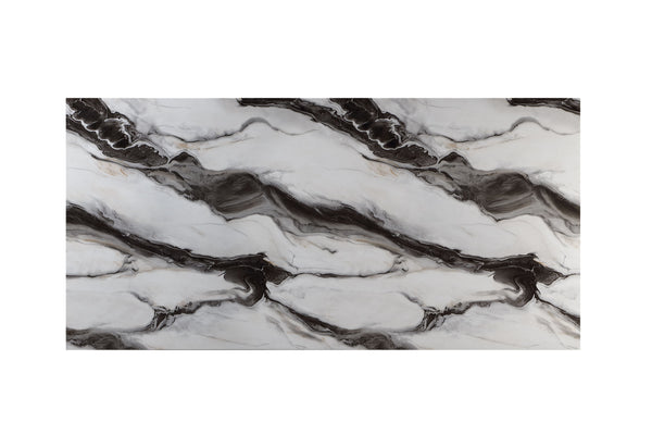 English Elm STACEY Zebra Faux Marble Dining Table in White/Black – Solid Wood/MDF Pedestal Base, Accent Legs B201S00096