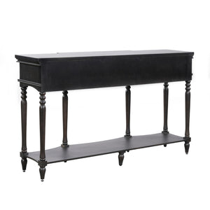 English Elm [video] Solid Pine Console Table Ornate Carved Legs Copper Hardware Soft-close Drawers Black N759P433566B