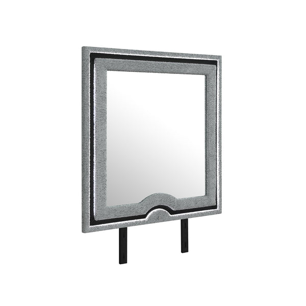 English Elm Isaiah Upholstered Gray LED Mirror — Large Aluminum Frame, Dresser-Mount Modern Vanity Accent B201P391178