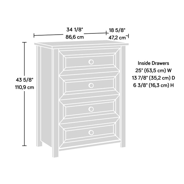 English Elm 4-Drawer Chest with Safety Interlock, Brown Engineered Wood, Compact 4-Drawer Storage for Home Decor B356P354463