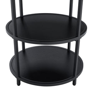 English Elm Table and Chair Set Sunburst Mdf Round Dining for Six with Dual Shelf Black Metal Legs W1151S03850