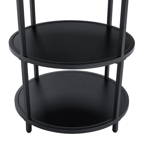 English Elm Table and Chair Set Sunburst Mdf Round Dining for Six with Dual Shelf Black Metal Legs W1151S03850