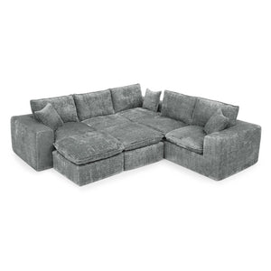 English Elm 107'' Boucle Modular Sectional with Reversible Chaise and Two Ottomans for Living Room Grey W1413S00163