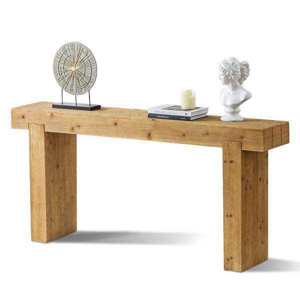 English Elm 63" Solid Wood Console Table Natural Rustic Farmhouse Sofa Table 63-inch Narrow Entryway Shelf W3306P318704
