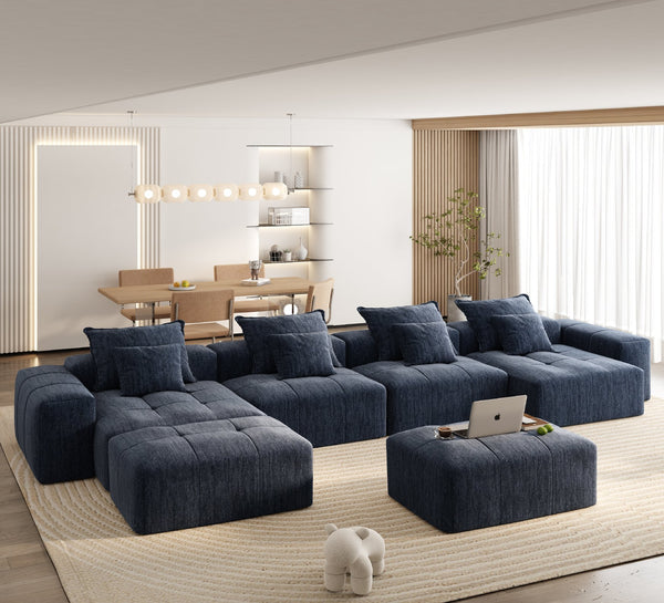 English Elm Modern Oversized Modular Sectional Sofa - Plush Chenille Comfort, 8 Pillows, No Assembly, Blue W1885S00071
