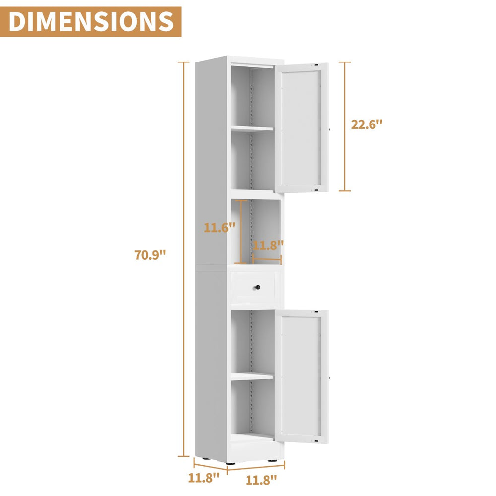 English Elm 71 Inch Freestanding Metal Storage Cabinet Five Tier Narrow Pantry Organizer White W2735P428814
