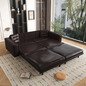 English Elm 92.1"king Faux Leather Convertible Sleeper Sofa Tufted 4 Seat Pull Out Living Room Couch Dark Brown W1885S00409