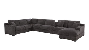 English Elm Chiara Chenille Sectional Sofa with Chaise Cupholders Usb Charging Ports Living Room Gray B2749S00235