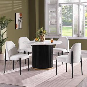 English Elm Set of 2 Chenille Upholstered Armless Dining Chairs with Tapered Black Metal Legs W5739P464651