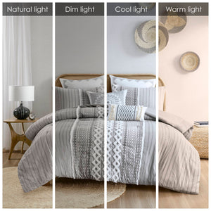 English Elm Cotton Imani Printed Chenille Comforter Set Full/Queen — Mid-Century Geometric Texture, OEKO-TEX Certified, Soft breathable cotton Gray 21.65 L x 22.83 W x 9.45 H B035128798