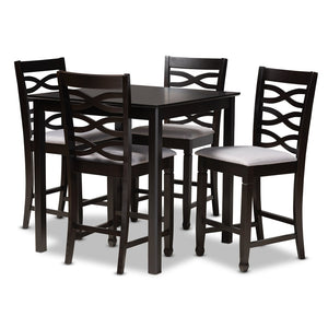 Baxton Studio Baxton Studio Lanier 5-Piece Modern Gray Upholstered Pub Set with Espresso Finish for Small Spaces RH318P-Grey/Dark Brown-5PC Pub Set