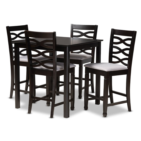 Baxton Studio Baxton Studio Lanier 5-Piece Modern Gray Upholstered Pub Set with Espresso Finish for Small Spaces RH318P-Grey/Dark Brown-5PC Pub Set