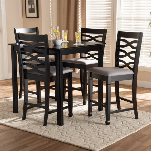 Baxton Studio Baxton Studio Lanier 5-Piece Modern Gray Upholstered Pub Set with Espresso Finish for Small Spaces RH318P-Grey/Dark Brown-5PC Pub Set